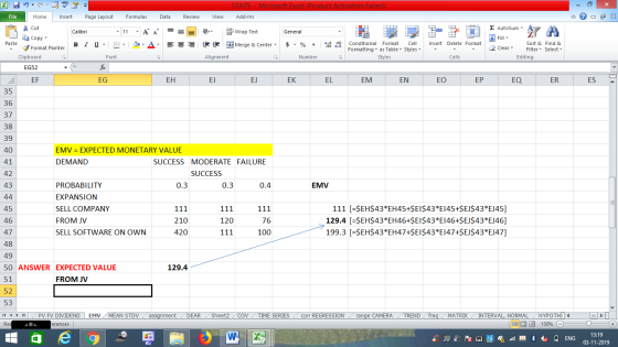 STATS -Microsoft Excel (Product Activation Failed) Formulas File Home Insert Page Layout Data Review View Add-Ins Z AutoSum-