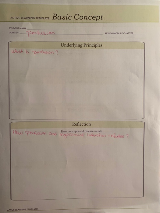 ACTIVE LEARNING TEMPLATE: Basic Concept STUDENT NAME CONCEPT Perfusion REVIEW MODULE CHAPTER Underlying Principles What is pe