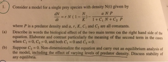 Consider a model for a single prey species with de