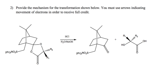 2 Provide the mechanism for the transformation shown below. You must use arrows indicating movement of electrons in order to receive full credit. HC1 OH H20/MeoH HO (iPr) 2NO2S (iPr)2NO2S