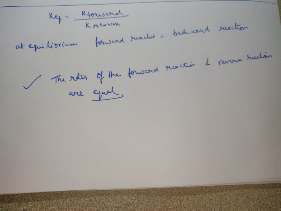 Key = forward Kreverse forward reaction reaction e back word. at equilibrium & revers rection of the forward reaction ✓ The r