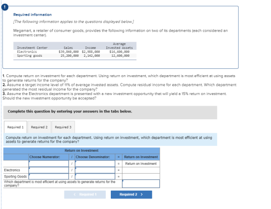 Required information [The following information applies to the questions displayed below.] Megamart, a retailer of consumer g