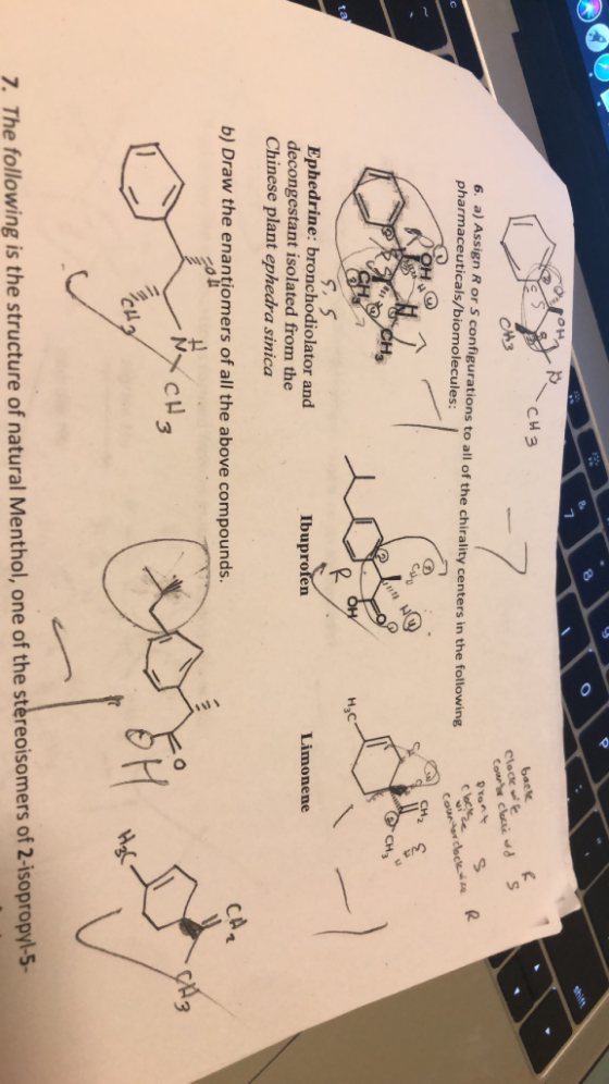 shidt CH3 -7 CA3 back Cloce Cour clei da 6. a) Assign R or S configurations to all of the chirality centers in the following
