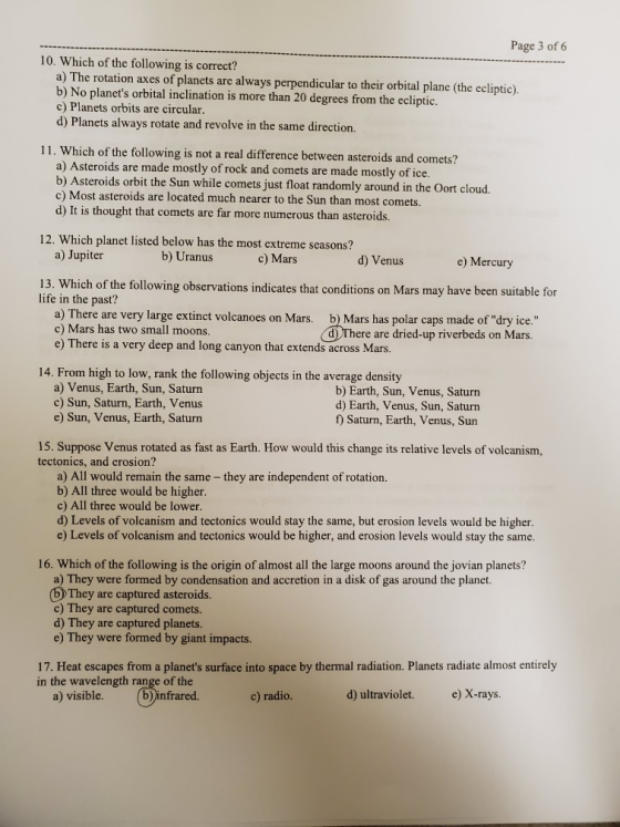 Page 3 of 6 10. Which of the following is correct? a) The rotation axes of planets are always perpendicular to their orbital