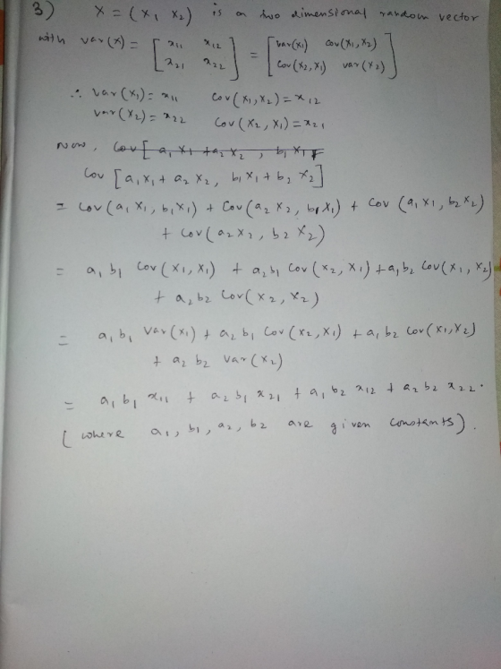 XXX2) on two dimensional random vector with var (x) = with var (x) = 5 x 12 ] [van(xi) cow (X1, X2) T 1 = cov (42, X1) var (+