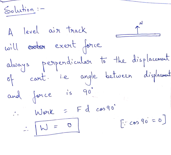 Solution :- A air track level will extent exert force always perpendicular to the displacement angle displacement ie cart. of