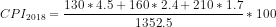 130 * 4.5+ 160* 2.4+ 210 * 1.7 CP/2018 = ? 1352.5 - 100
