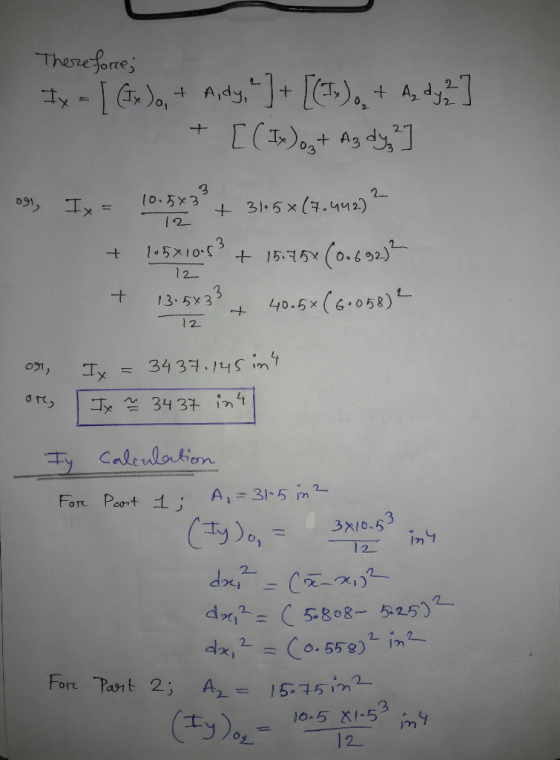 There force; x = [ (IX)o, + Ady, + [(Iy). + A, dy 2] + [(1x)og+ Az dy] 09 Ix = 10.5 x 3² + 31.5x (7.442) 2 + 105x10-5} + 1