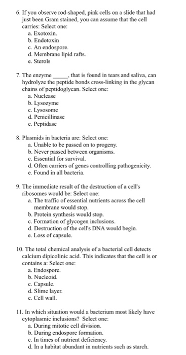 6. If you observe rod-shaped, pink cells on a slide that had just been Gram stained, you can assume that the cell carries: Se