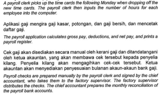 A payroll clerk picks up the time cards the following Monday when dropping off the new time cards. The payroll clerk then inp