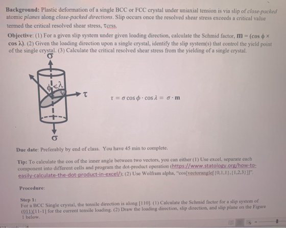 Background: Plastic deformation of a single BCC or FCC crystal under uniaxial tension is via slip of close-packed atomic plan