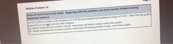 Written Problem 14 Show all work clearly and neatly. Beginning with this problem, you must use the Problem Solving Guidelines