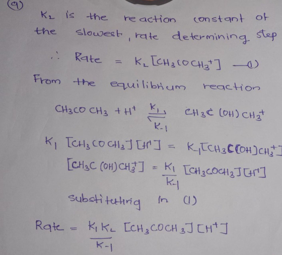 K2 is the re action constant of the slowest rate determining step Rate K₂ [CH₃ CO CH₂t] o equilibrium reaction From the CH3CO