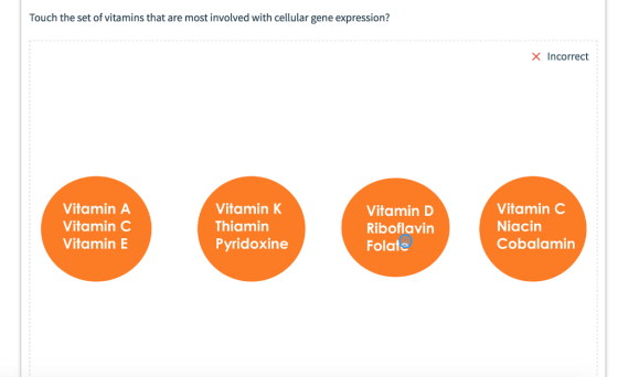 Touch the set of vitamins that are most involved with cellular gene expression? X Incorrect Vitamin A VitaminC Vitamin E Vitamin K Thiamin Pyridoxine Vitamin D Riboflavin Folate Vitamin Niacin Cobalamin