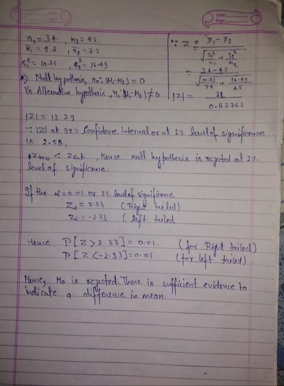 o X-X2 1 = 34 h = 45. * = 9.2 ng = 7.5 1s = 10.83 8 2 = 16:49 6 Null keypothesis, Ho: M, H2) = 0 Vs Alternative hypothesis,,