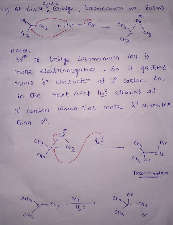 clic 7 At first & Bridge bromonium ion forms. ECH2 +iBr-Br Bay CH2 CAB - CH3 Hence, By of bridge bromo nium ion is more elect