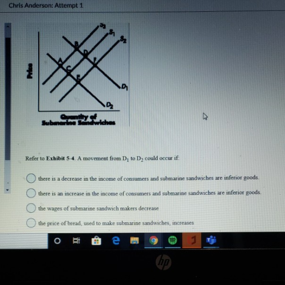 Chris Anderson: Attempt 1 Submarine pole midwiches Refer to Exhibit 5-4. A movement from D, to D, could occur if O there is a