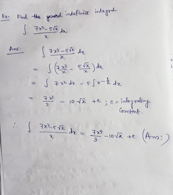 Ex: general indefinite integral Find the general s 723-55e da x ( 723 - 554 de 5 e) de s 7 22 de 58x - 1 / 2 dx -- (7x3 a = =