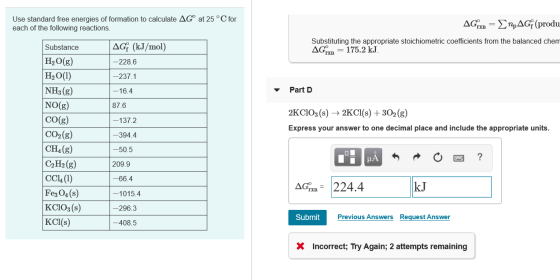 Use standard free energies of formation to calculate AG at 25°C for each of the following reactions. AG xn = EMAG (produ Subs