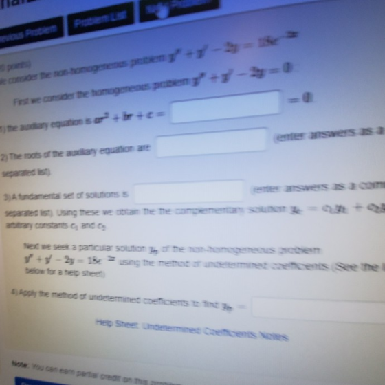de consider the non-romageneous puben y +1 -2 = 18 Fest we consider the homogeneous peny + - the diary equation is a +in+c=