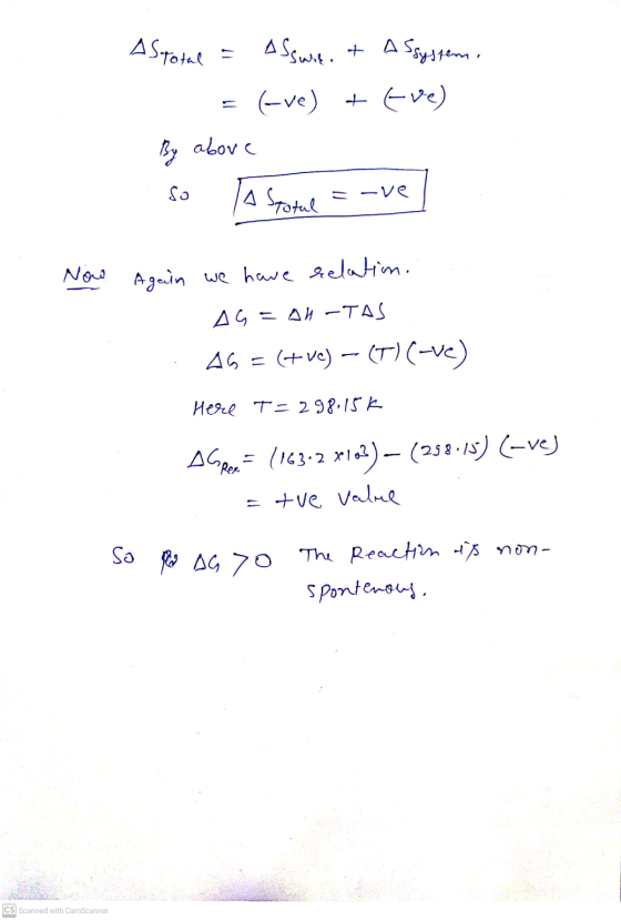 ASTotal = Assure. t A Ssystem, (-ve) + Eve) By above so la Statul =-ve Now Again we have relatim. AG = AH-TAS As = (tve) - (T