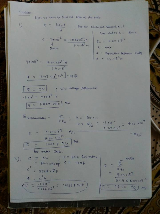 Solution tirst we hnue to find out hirea ol ihe piate 1 x153 betseen Plades 1:03 x10 ns. for water ; ea B K Co