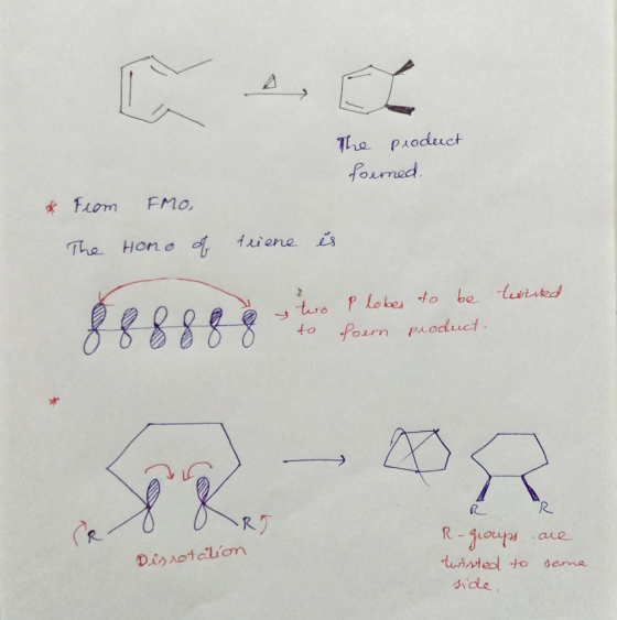 The product formed. of From The FMO, Home of triene es turned P lobes to be form product- 8 & stwo to 8 RR O UR Disrotation R