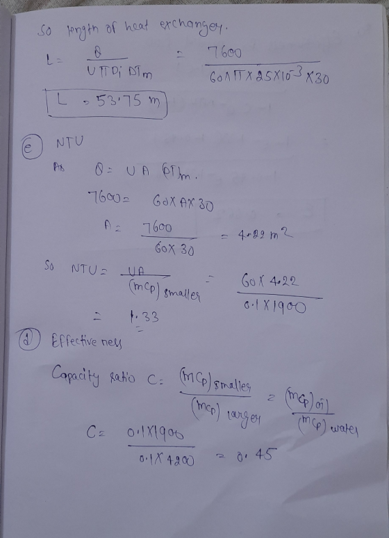 so rength of heat exchangey, 1 0 - 7600 E UITDi ATM GTX 25 X 10 3 430 L.53175 m) NTU AS Q = UA 6im. 76002 GOX AX 30 A = 7600