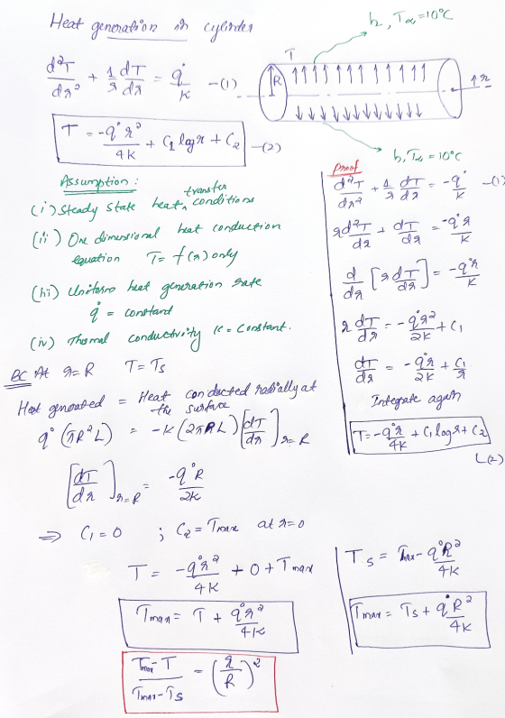 Heat generation 73 yerden b, Top=10°C dar da? 1 dT T 11 q 1111 s da -()) 1r T =-qr + Gloger + C₂ (2) proof day Assumption (i)