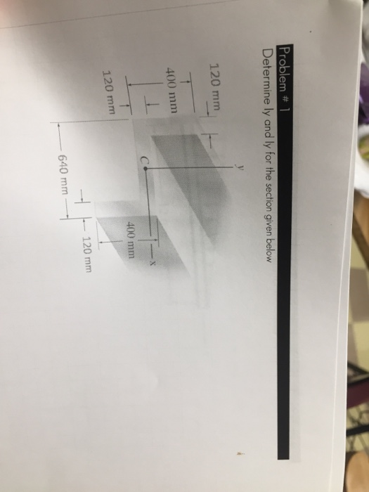 Problem # 1 Determine ly and ly for the section given below 120 mm 400 mmm 400 mm 120 mm -120 mm 640 mm