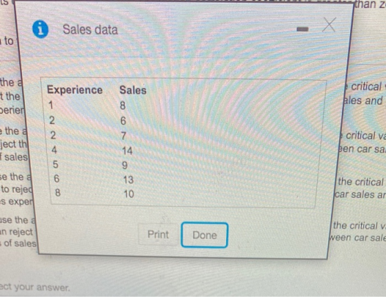 than z Sales data Х to the #the perier critical bles and Experience 1 2. 2 e the ject th sales Sales 8 6 7 14 9 13 10 critica