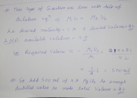 # This type of Question are done with help of dilution eqr - Mi Vi= M2 Vz As desired malarity = l q desired Volume=24 AND ava
