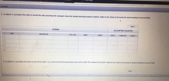 Journal 2. On March 4 journalize the entry to record the sale assuming the manager chose the double declining balance method