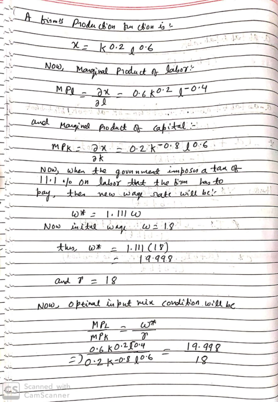 A firmis Production fruction is : x = k0.2006 NOW, labor? e Marginal Product of MPO - ax - 0.6k O al and Marginal product of