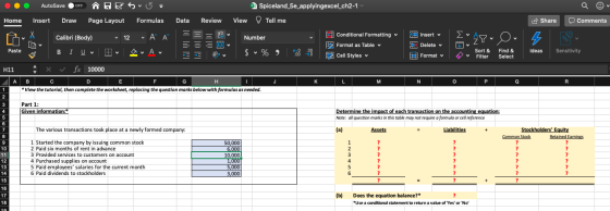 AutoSave OFF BES Spiceland_5e_applyingexcel_ch2-1 Q Home Insert Draw Page Layout Formulas Data Review View Tell me Share Comm