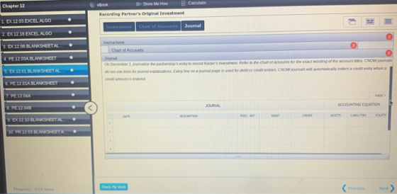 Chapter 12 Calculator eBook 4 Show Me How Recording Partners Original Investment 1 EX 1203 EXCEL ALGO Instructions Chart of