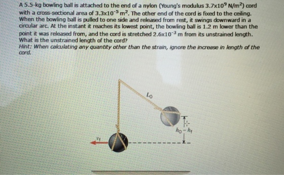 A 5.5-kg bowling ball is attached to the end of a