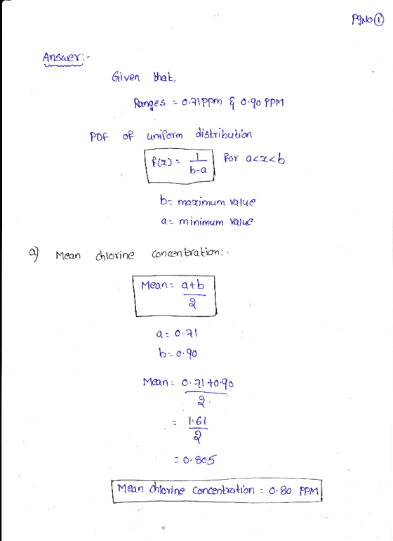 PONO Ansacy- Given that, PDF Ranges = 0.71ppm & 0.90 PPM of uniform distribution | Fasa 2 for acaab b=maximum value ar minimu