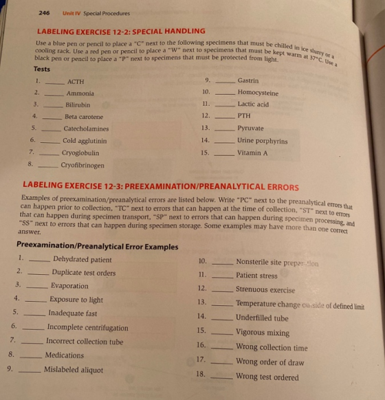 246 Unit IV Special Procedures LABELING EXERCISE 12-2: SPECIAL HANDLING Use a blue pen or pencil to place a C next to the f