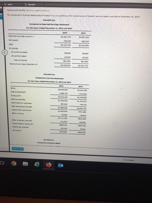 Means fly, Salves and Pro The rative financial statement of Marshall Inc. are follows. The Herehelline. Camperative Retained