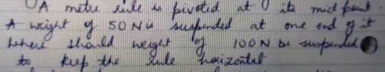 it UA metu sule as pevoted at its mid point A weight g sonu uspended at one end 100N be suspended kup the horizontal wegule T