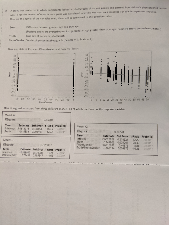 A study was conducted in which participants looked at photographs of various people and guessed how old each phot regression