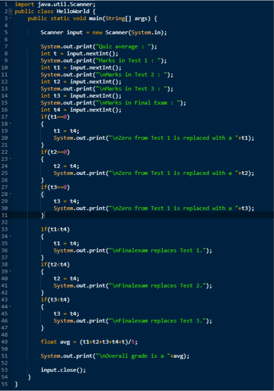 10 11 12 13 15 : 17 ܝܟ } 1 import java.util.Scanner; 2. public class HelloWorld { 3 public static void main(String[] args) {