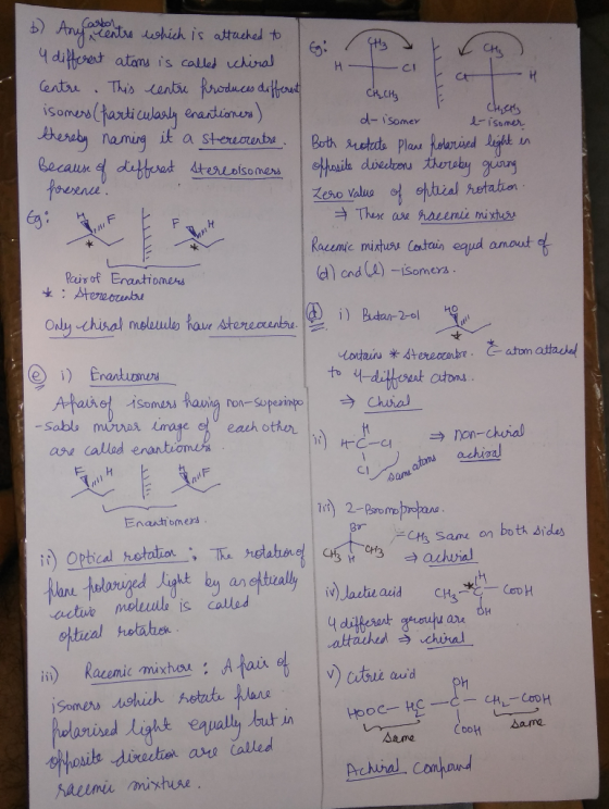 chetty b) Anyar entre which is attached to to the t 4 different atoms is called chiral r y) I H a a i Centre. This centre pro