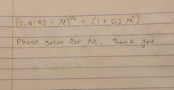 (2.4192 + M)² = (1 + 0.2 m²) Please solue for M. Thank you.