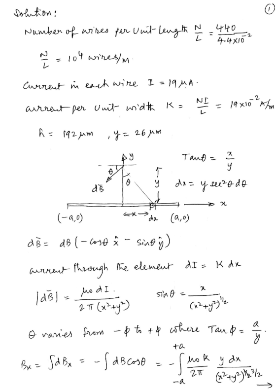solution: Number of wires per uunt length Y = 4402 4.4x1 = 104 winerym Current in each wire I = 19 M.A. aurrent per unit widt
