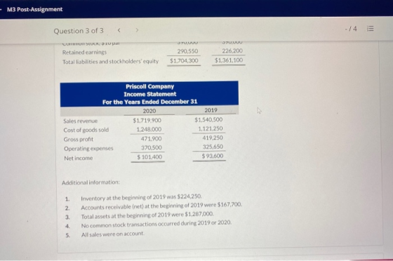 - M3 Post-Assignment -/4 Question 3 of 3 < CURTOS, DIU par Retained earnings Total liabilities and stockholders equity 37MV