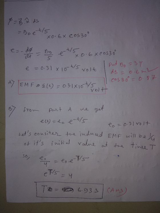 - p=Bands Boet loo. 6x cos300 e-da = Bo e 45 x 0.6 x cosbe XO.6xE e = 0.31 x 10-t/5 alt volt put Bo=3T I ds = 0.6 m cos38 = 0
