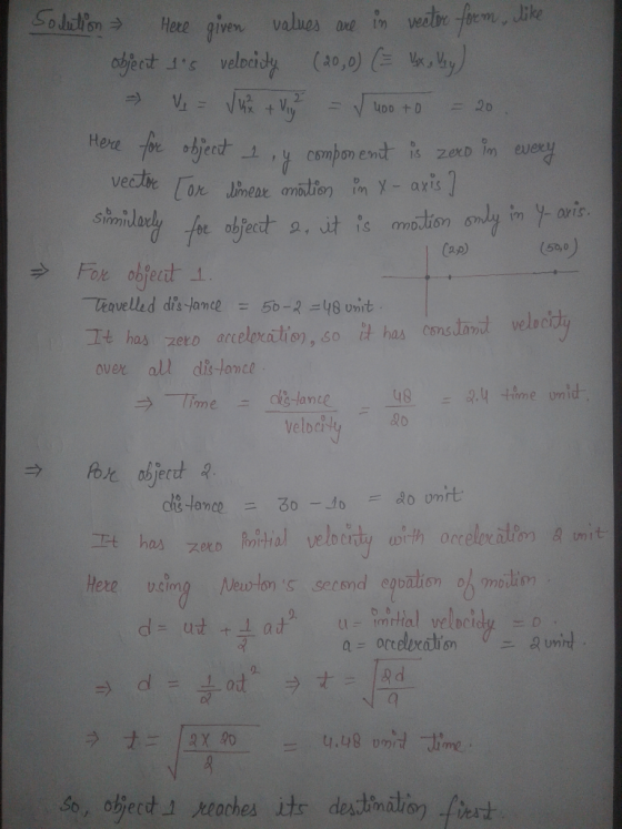 Solution Here given values are vector form like objecit Is velocity (2000) (= x, y) 20 Here Ve = Juni + Vy = √ uoo to for ob