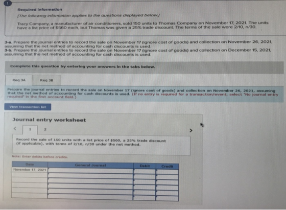 Required information The following information applies to the questions displayed below Tracy Company, a manufacturer of air